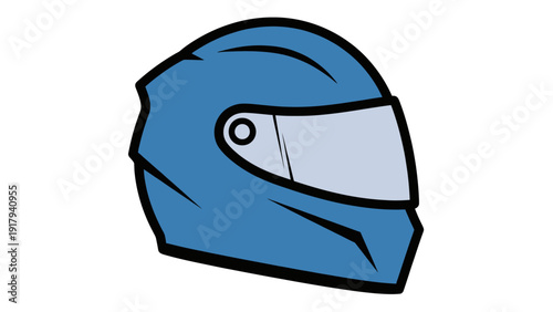 A blue, stylized motorcycle helmet with a visor and black outlines