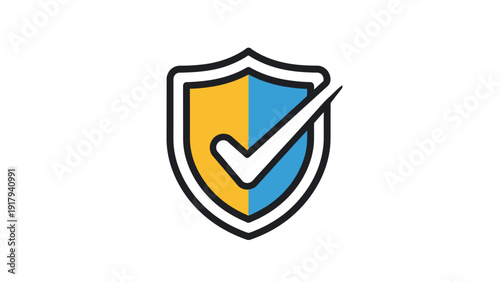 Free Download A shield icon with a divided yellow and blue background and a white checkmark - GFXLoad