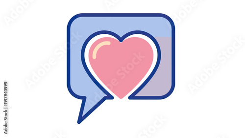 A heart icon nested in a speech bubble, colored pink, surrounded by blue and violet