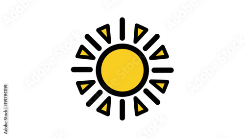 A stylized sun illustration with a yellow core, black outline, and alternating rays