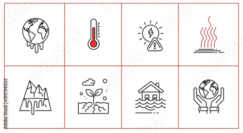 Climate Change Icons Set for Environmental Awareness.