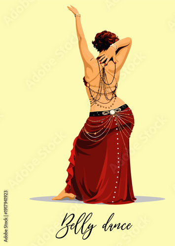 069-14-Woman dancing, wearing a traditional red dress with elegant jewelry