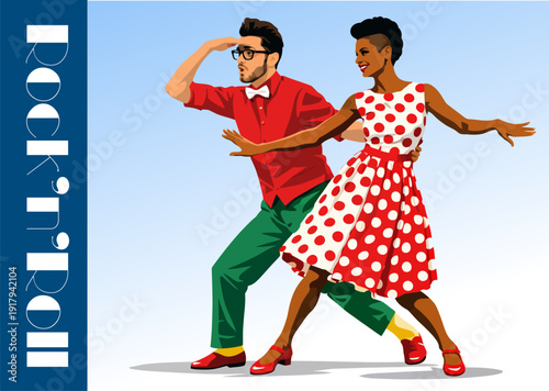 069-16-Diverse couple dancing rock and roll in vintage 1950s style outfits
