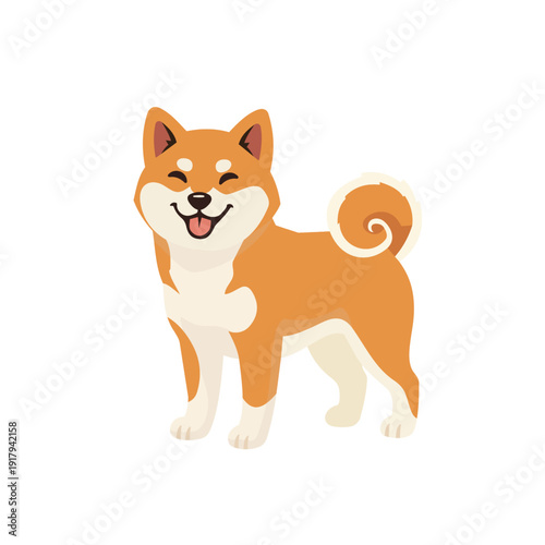 Cute Shiba Inu Dog Cartoon Illustration Standing with Happy Expression