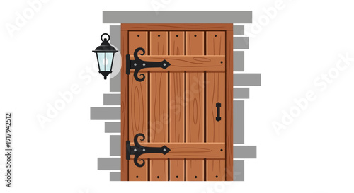 Wooden Door with Lantern.