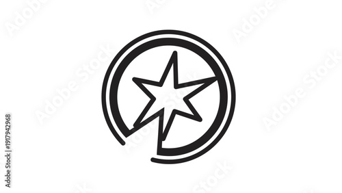 Black geometric star symbol within a double-ring, partial cutout present