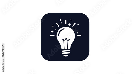 A white lightbulb icon with starburst accents on a rounded-corner dark square