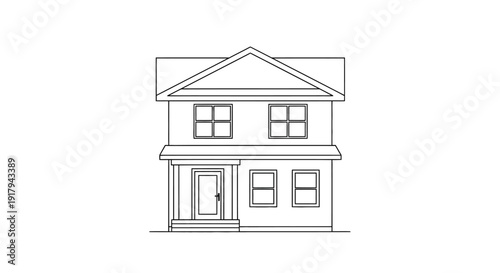 Simple two-story house with gable roof and front porch.