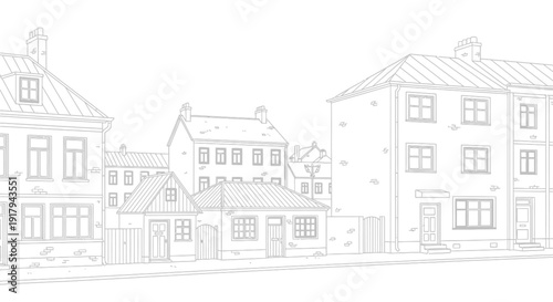 Sketch of traditional European style houses in a row.