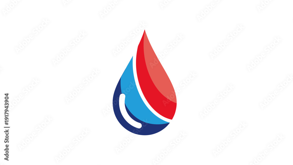 Obraz premium A stylized teardrop design in shades of red, blue, and navy against a white background