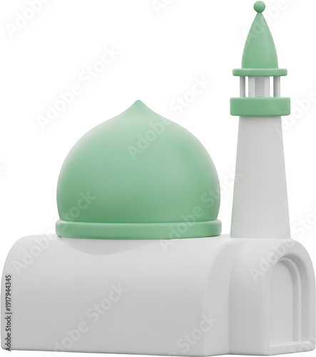 White Minimalist Mosque with Green Dome