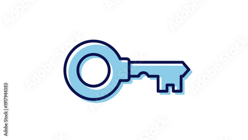A stylized light blue key icon with a dark blue outline on a white background