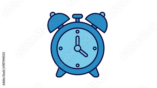 A vector illustration of a blue alarm clock, showing the time around 400, on a white background