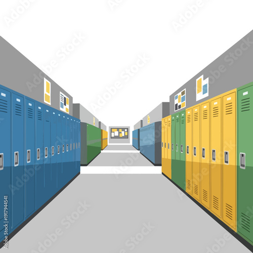 School Lockers in a Modern Hallway Educational Facility Interior