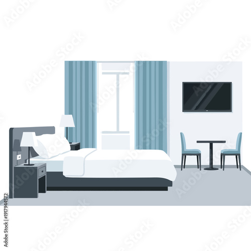 Modern Bright Hotel Room with Comfortable Bed TV and Elegant Decor