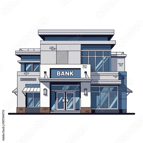 Modern Bank Building with Glass Facade and Entrance