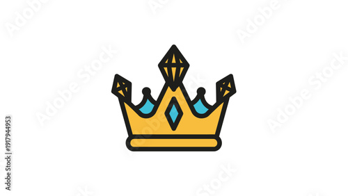 A flat illustration of a golden crown with jewels and black outlines