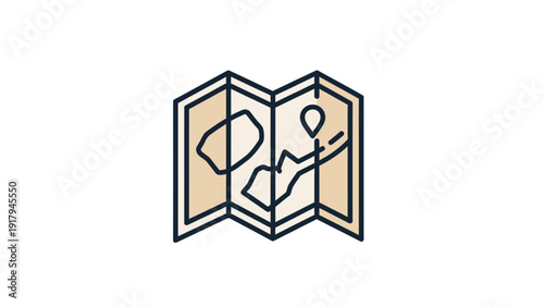 Vector illustration of a folded map showing a route and a location marker