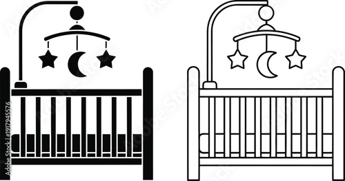 Baby cribs with mobile toys and stars