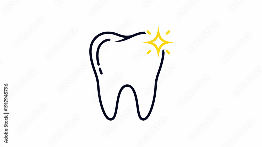 Obraz premium Outlined tooth with sparkle effect, isolated on a white background