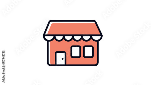 A stylized vector illustration of a shop, with peach walls, black outline, white background