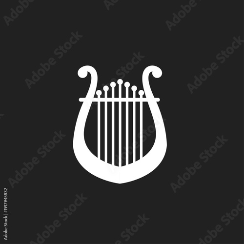 Lyre Musical Instrument Icon - White Ancient Greek Symbol on Black Background