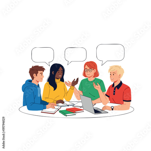 Group of Diverse Young Adults Engaged in a Collaborative Study or Discussion