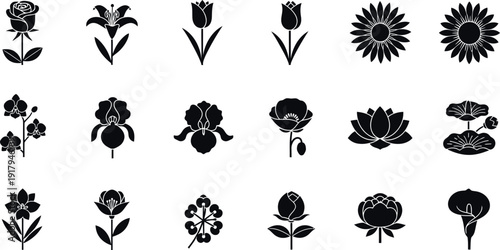 Black and white floral flowers silhouettes 1