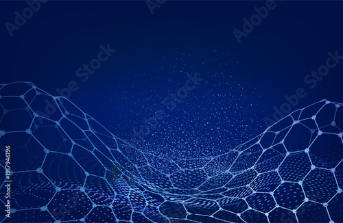 Blue hexagon net pattern background with abstract technology texture and digital light effects. Futuristic honeycomb science concept, medical or 3D network designs.
Geometric vector grid energy wave. 