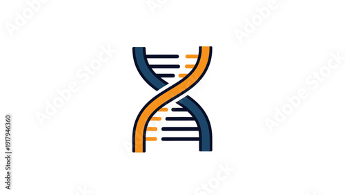 A graphic showing a DNA double helix, blue and orange, against white