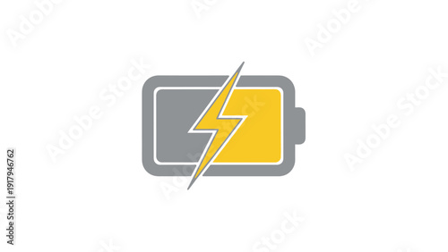 A battery icon with a lightning bolt symbol, in grey, yellow, and white, on a white background