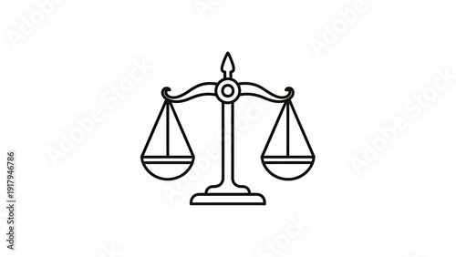 A black outline illustration of a balance scale, centered against a white backdrop