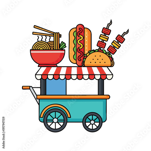 Vibrant Street Food Cart Illustration