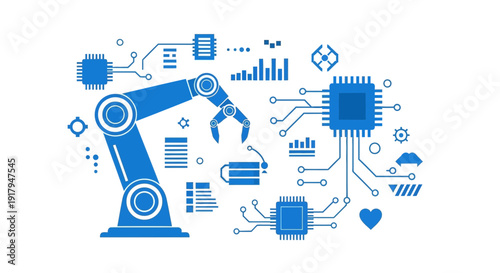 Robotic Arm and Microchips - Technology and Automation Concept