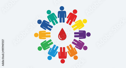 Diversity blood donation concept, people around red drop