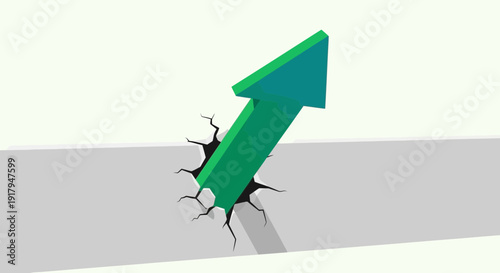 Green Arrow Breaking Through Cracked Surface, Upward Growth Concept