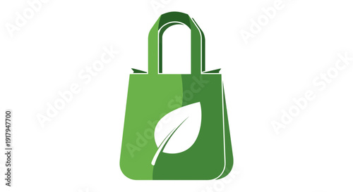 Green eco bag with leaf icon, reusable shopping bag, sustainable concept