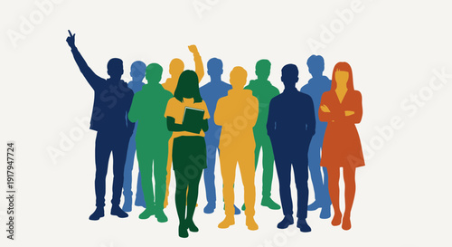 Diverse group of people silhouettes in vibrant colors