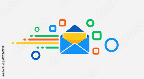 Email communication icon with colorful abstract elements