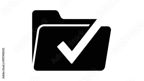A black and white vector graphic of a folder with a white checkmark inside