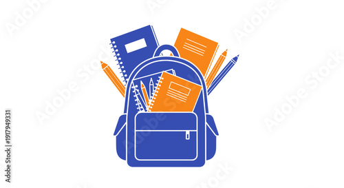 School Backpack Filled with Notebooks and Pens - Back to School Concept