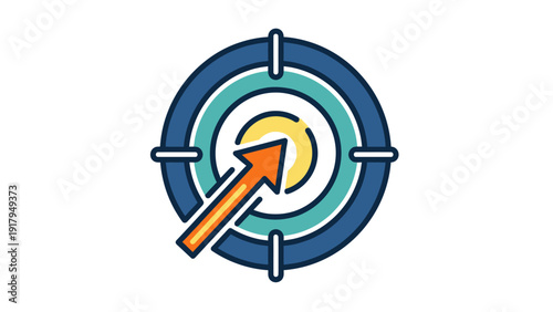 A colorful target graphic with an arrow piercing the bullseye. Concentric circles with crosshairs