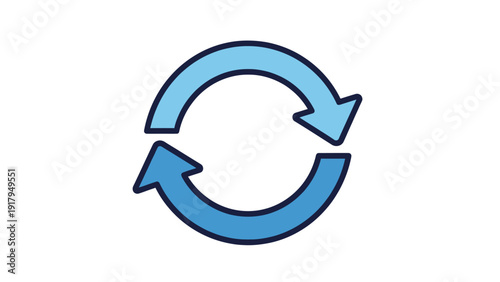 A circular arrow symbol, featuring two arrows forming a continuous loop. White background