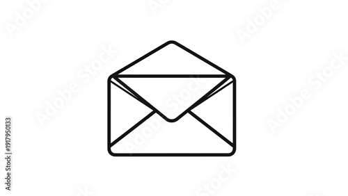 A simple outline of an open envelope, rendered in black on a white background