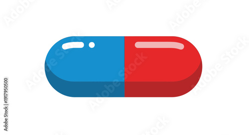 Red and blue pill on white background