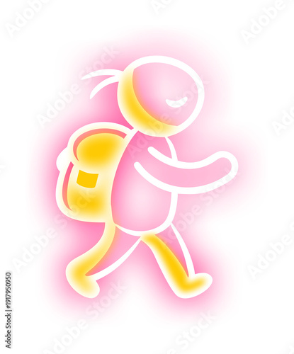 School kid walking backpack neon outline icon