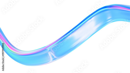 Abstract 3D holographic fluid wave with vibrant iridescent gradient, futuristic Y2K aesthetic liquid gel form, glossy chrome flowing shape