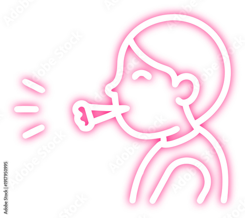 Child blowing nose hygiene neon outline icon