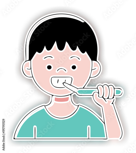 Boy brushing teeth hygiene health illustration