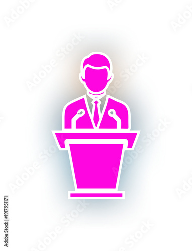 Public speaker podium presentation neon icon